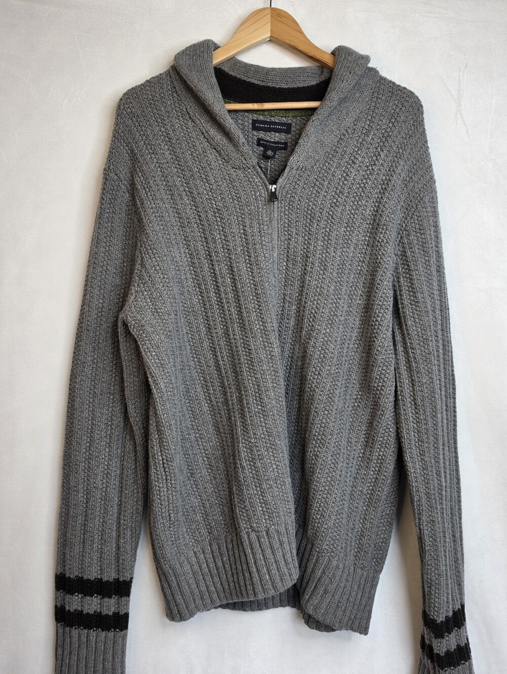 Banana Republic NWT Gray Merino Wool Cable Knit Half-Zip Sweater XL